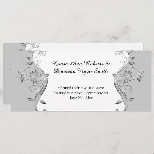 Blassgraue Verzierte Silberne Blume Wirbel Empfang Einladung (Vorne/Hinten)