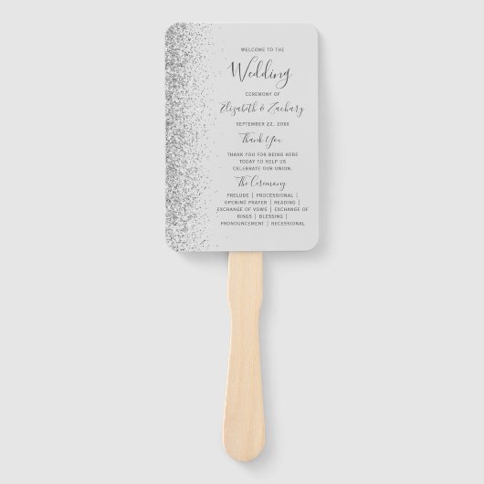Blassgraues Silver Glitzer Edge Wedding Program Fächer (Vorderseite)