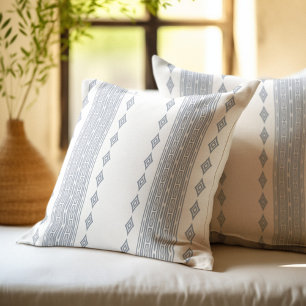 Blassgraues und weißes Aztekenmuster Kissen