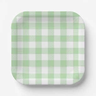 Blassgrün kariert Gingham-Muster Pappteller