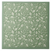 Blassgrün mit weißen Florals Fliese (Vorderseite)