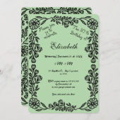 Blassgrün und schwarz Botanisches Flor 30. Geburts Einladung (Vorne/Hinten)