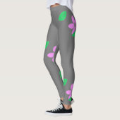 Blassgrüne Blätter Rosa Blume Sketch Leggings (Links)