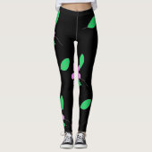 Blassgrüne Blätter Rosa Blume Sketch Leggings (Vorderseite)