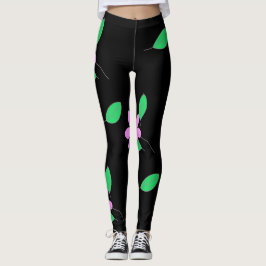Blassgrüne Blätter Rosa Blume Sketch Leggings