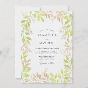 Blassgrüne botanische Blütenhochzeit Einladung