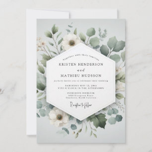 Blassgrüne botanische romantische Hochzeit Einladung