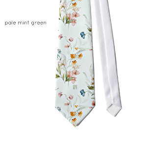 Blaßgrüne Creme, Initialen, Farbige Blumen Krawatte