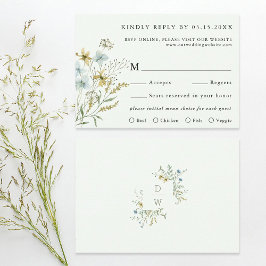 Blassgrüne delikate Wildblume Moderne Boho Wedding RSVP Karte