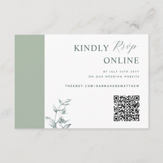 Blassgrüne Elegant QR Code UAWG Wedding Begleitkarte (Vorderseite)