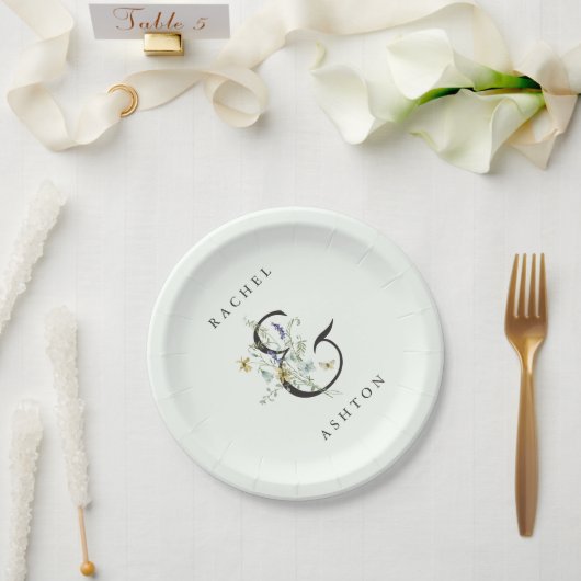 Blassgrüne Elegante Wildblume Hochzeit Pappteller (Hochzeit)