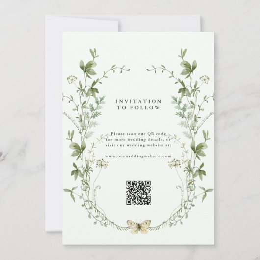 Blassgrüne Elegante Wildblume Hochzeit Save The Date (Rückseite)