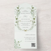 Blassgrüne Elegante Wildblume QR Code Hochzeit All In One Einladung (Innen Boden)