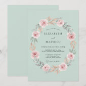 Blassgrüne florale Hochzeit Einladung (Vorne/Hinten)