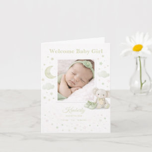 Blaßgrüne Geburtsanzeige für Baby Mädchen als Foto Karte