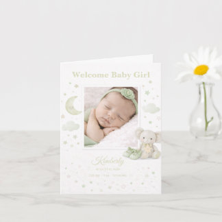 Blaßgrüne Geburtsanzeige für Baby Mädchen als Foto Karte