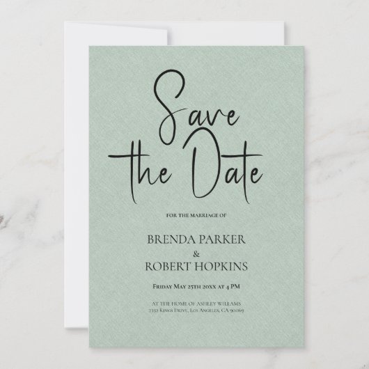 Blassgrüne Linde Einfache schwarze Schrift Save th Einladung (Vorderseite)