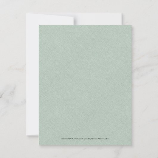 Blassgrüne Linen Einfaches Schwarzes Script-Brautp Einladung (Rückseite)