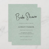 Blassgrüne Linen Einfaches Schwarzes Script-Brautp Einladung (Vorne/Hinten)