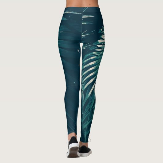 Blassgrüne Palmenbäume Leaf Leggings (Rückseite)