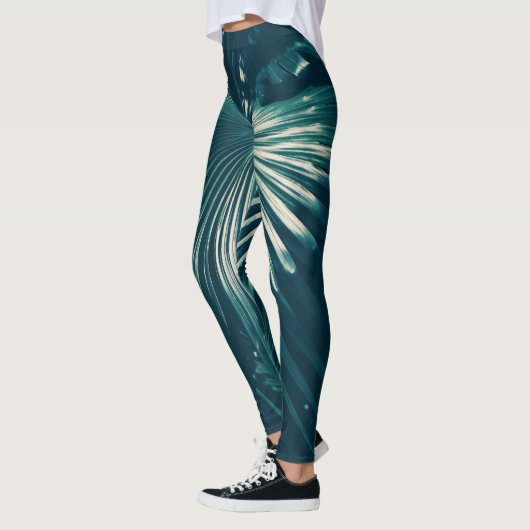 Blassgrüne Palmenbäume Leaf Leggings (Links)