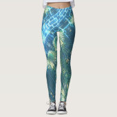 Blassgrüne Palmenbäume Leaf Leggings (Vorderseite)