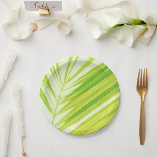 Blassgrüne Pastellpalme-Blätter Pappteller (Hochzeit)