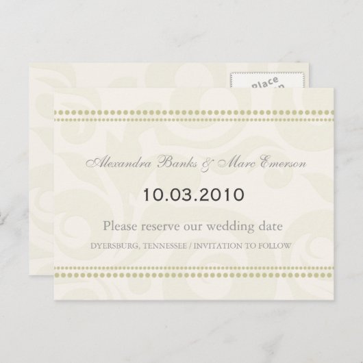 Blassgrüne Save the Date Postkarten (Vorne/Hinten)