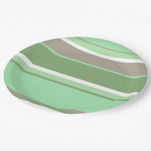 Blassgrüne Streifen Pappteller (Schrägansicht)