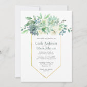 Blassgrüne Sukkulente & Blume Hochzeit Einladung (Vorderseite)
