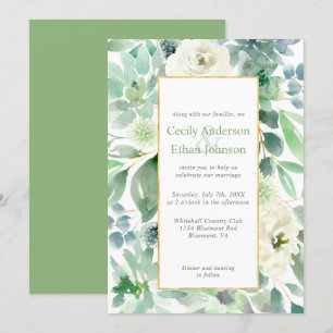 Blassgrüne Sukkulenten & weiße Blume Goldhochzeit Einladung
