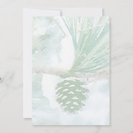 Blassgrüne Winterpine Cone Hochzeit Einladung (Rückseite)