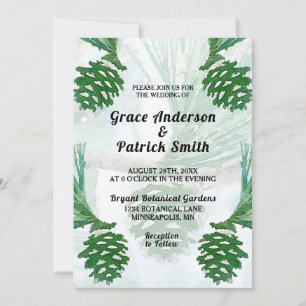 Blassgrüne Winterpine Cone Hochzeit Einladung