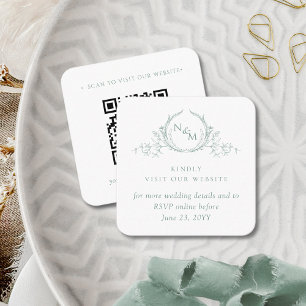 Blassgrüner QR-Code Hochzeitsszenario RSVP Website Begleitkarte