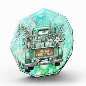 Blassgrüner Vintager Lkw Frohe Weihnachten Fotoblock (Links)