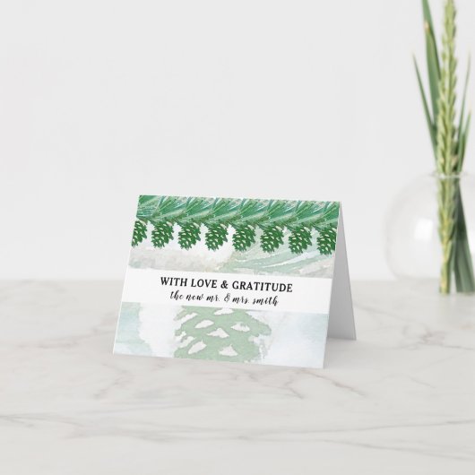 Blassgrüner Winter Pinienwald Dankeskarte (Vorderseite)