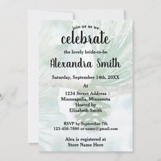 Blassgrüner Winter Pinienwald Einladung (Vorderseite)