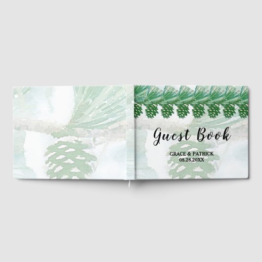 Blassgrüner Winter Pinienwald Gästebuch (Voll)