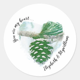 Blassgrüner Winter Pinienwald Runder Aufkleber