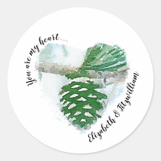 Blassgrüner Winter Pinienwald Runder Aufkleber (Vorderseite)