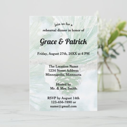 Blassgrüner Winterpinienwald Probe Einladung (Stehend Vorderseite)