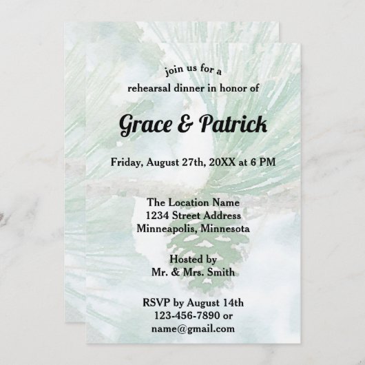 Blassgrüner Winterpinienwald Probe Einladung (Vorne/Hinten)