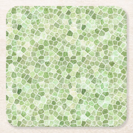 Blassgrünes Cobbled Patchwork Terrazo Muster Rechteckiger Pappuntersetzer (Vorderseite)
