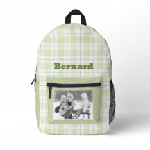 Blassgrünes Gingham Kariertes Muster Name und Foto