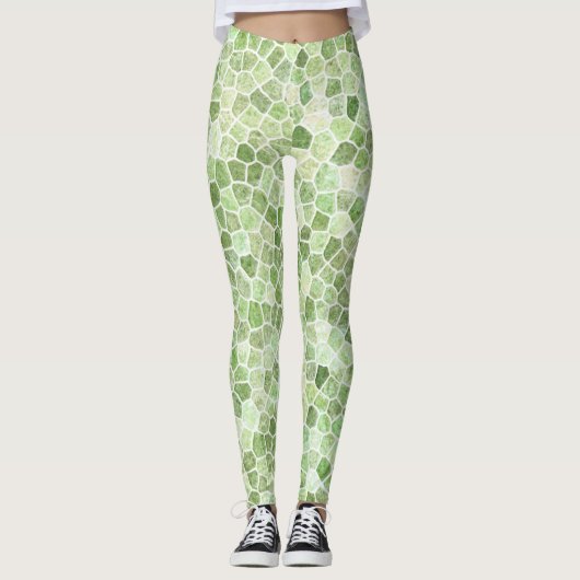 Blassgrünes Kopfsteinpflaster-Patchwork-Terrazzo-M Leggings (Vorderseite)