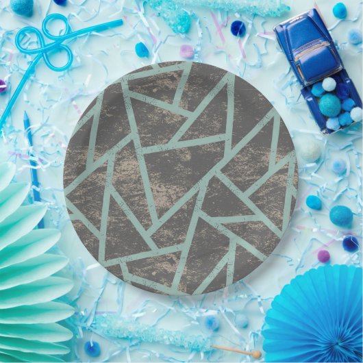 Blassgrünes und graues Mosaikmuster Pappteller (Party)