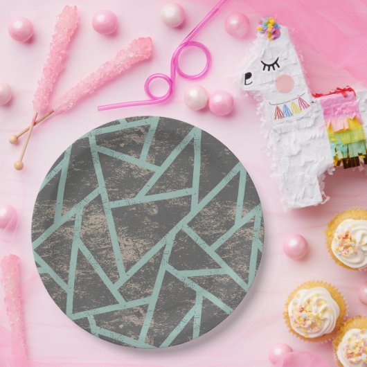 Blassgrünes und graues Mosaikmuster Pappteller (Party)