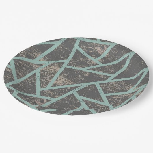 Blassgrünes und graues Mosaikmuster Pappteller (Schrägansicht)