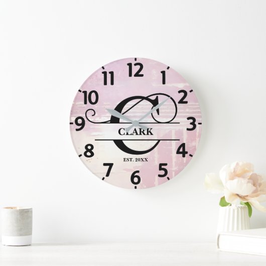 Blasslavender C-Monogramm gestört Große Wanduhr (Zuhause)