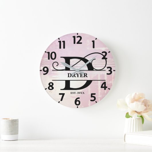 Blasslavender D Monogramm gestört Große Wanduhr (Zuhause)